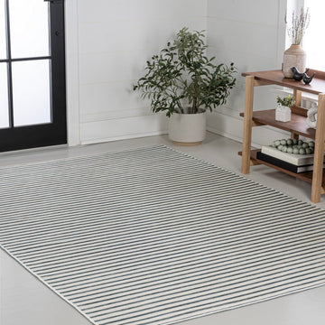 Damon Classic Coastal Pinstripe Reversible Machine-Washable Indoor/Outdoor Area Rug